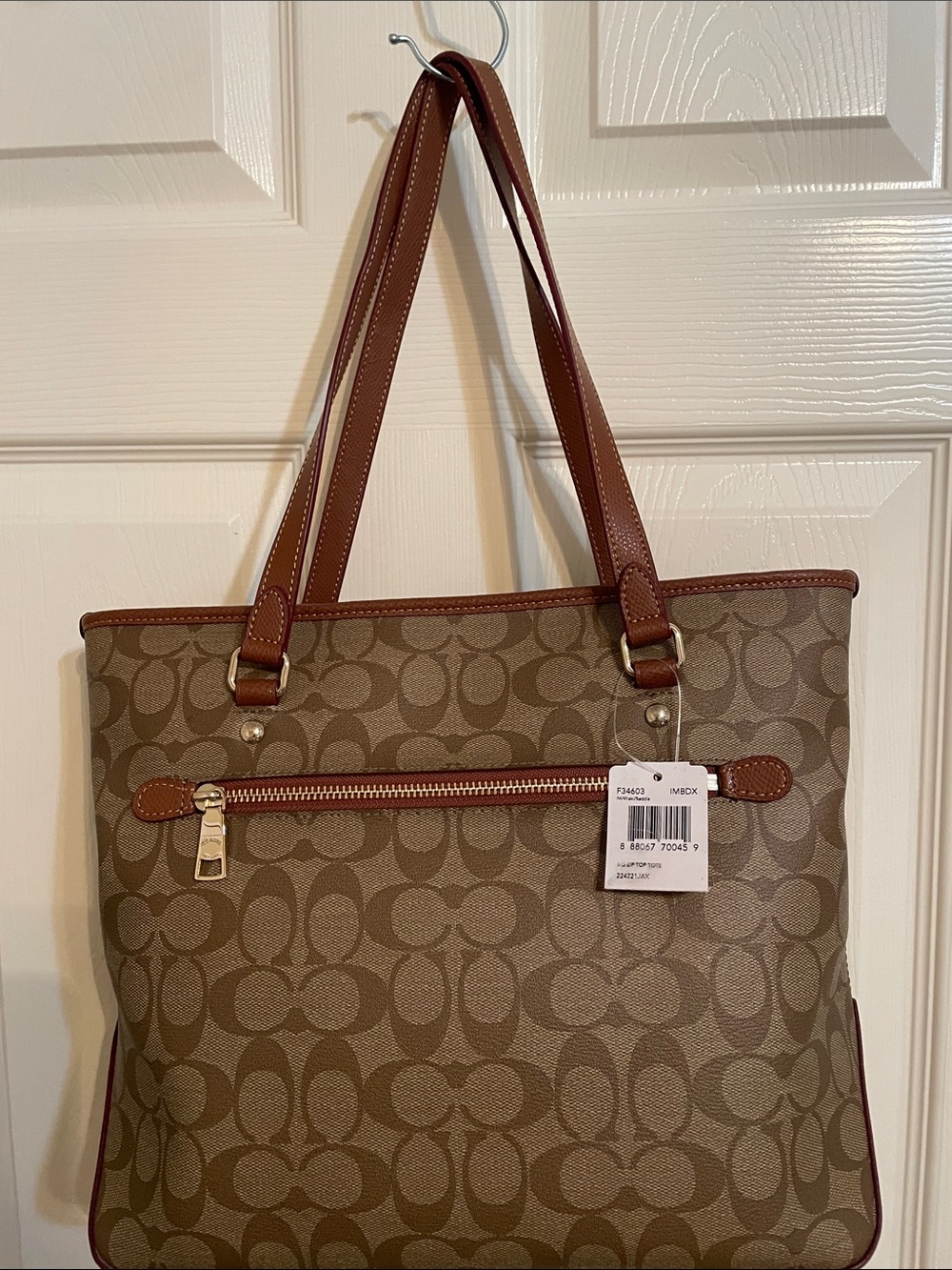 Coach Brown Signature Tote with Chestnut Trim - Picture 2 of 10